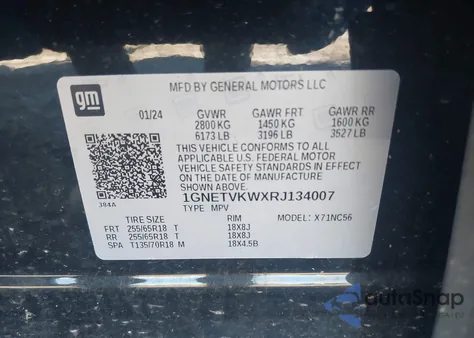 2024 Chevrolet Traverse Limited Lt из США, поврежденный, VIN 1GNETVKWXRJ134007